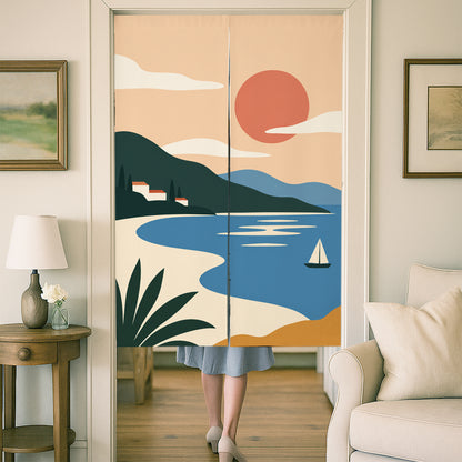 Feblilac Minimal Landscape door curtain at a wooden door frame