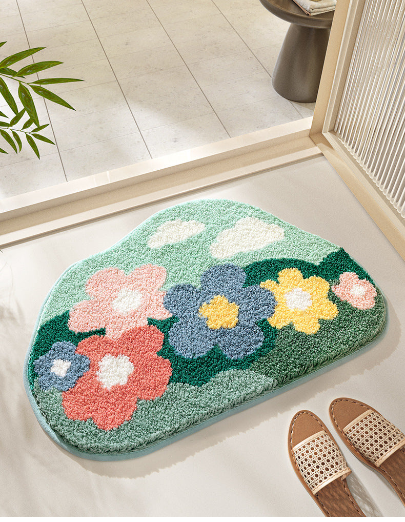 Feblilac Colorful Flowers and Mountains Tufted Bath Mat