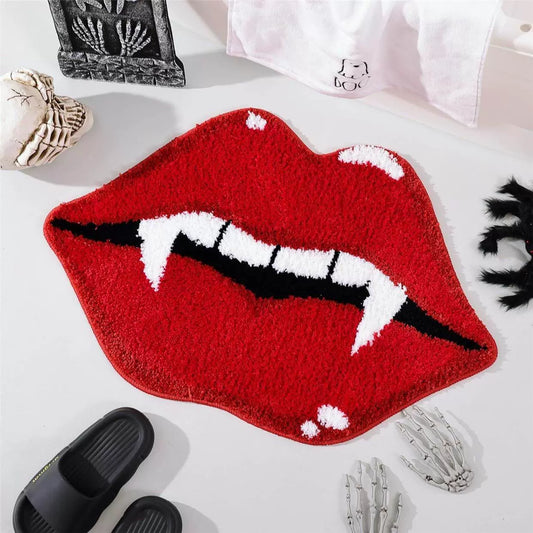 Feblilac  Evil Red Lips Tufted Bath Mat