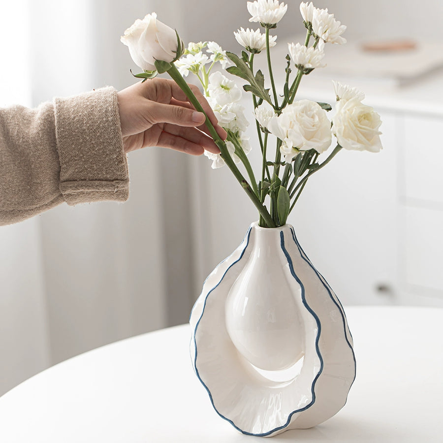 Feblilac Ceramic Vase Ornament Flower Arrangement Creative Flower Simple White High-end Vase Utensils Flower P