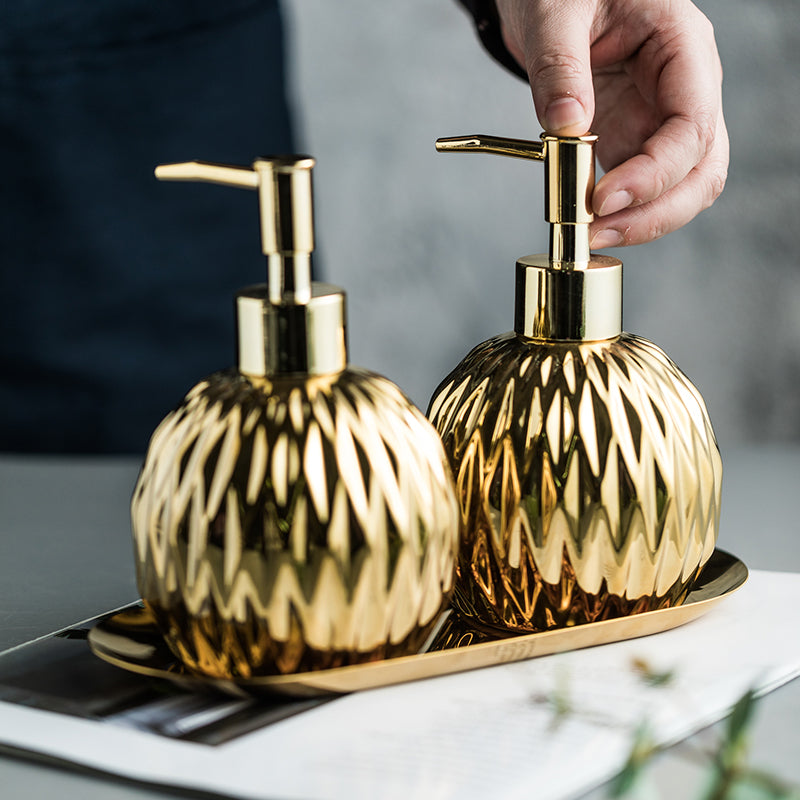 Ceramic Soap Dispenser, Round Bottle for Kitchen Bathroom, Gold and Silver - view 4