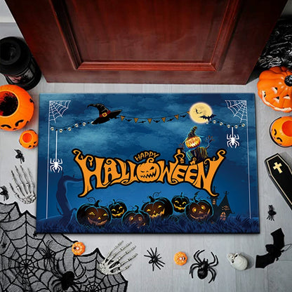 Feblilac Halloween Dark Night Pumpkin PVC Coil Door Mat