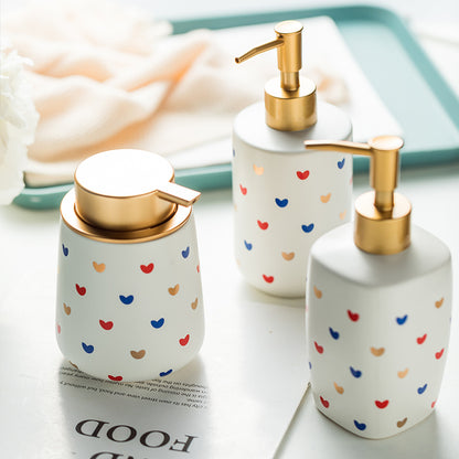 Ceramic Soap Dispenser, Liquid Soap Pump Bottle, Colorful Heart Dot Texture