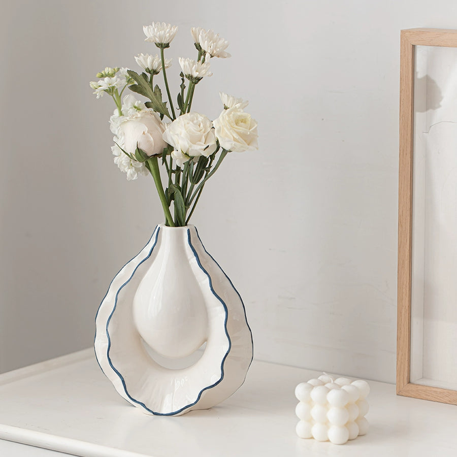 Feblilac Ceramic Vase Ornament Flower Arrangement Creative Flower Simple White High-end Vase Utensils Flower P - view 4