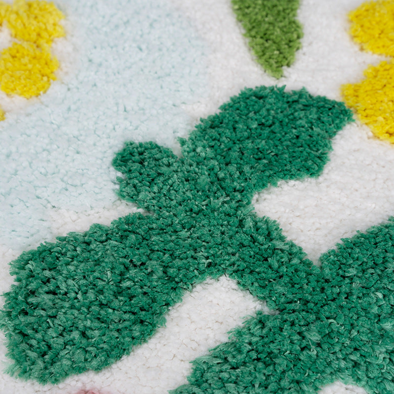Feblilac Flowers Bath Mat, Pink Yellow Bathroom Rug, Soft Flush Non-Slip Water Absorbent Mat