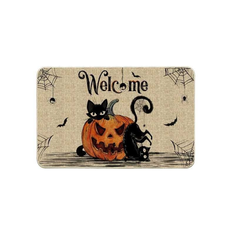 Feblilac Halloween Horror Pumpkin and Black Cats PVC Coil Door Mat