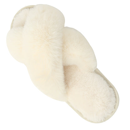 Feblilac Fluffy Cross Slippers, Cute Mules