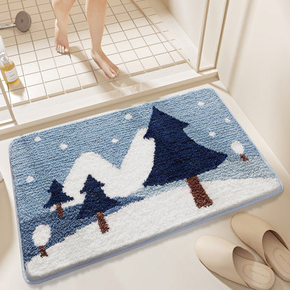 Feblilac Snowflakes and Pine Trees Tufted Bath Mat