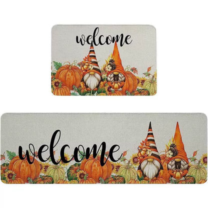 Feblilac Thanksgiving Halloween Welcome Pumpkin PVC Leather Kitchen Mat