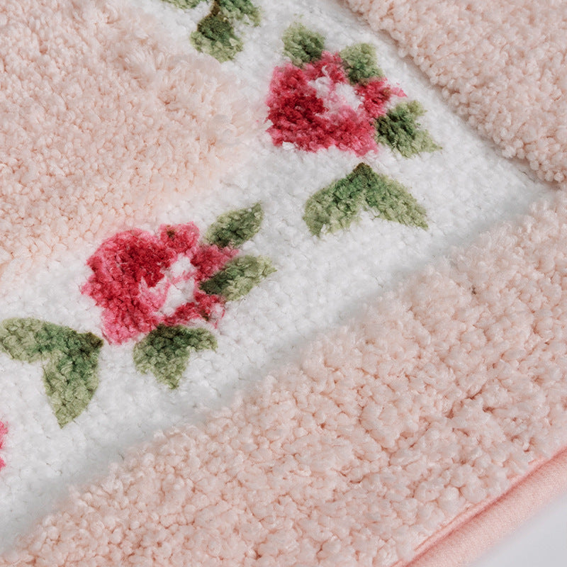 Feblilac Pink Rose Flower Bath Mat, Lovely Floral Garden Bathroom Rug, Soft Flush Non-Slip Water Absorbent Mat - view 3