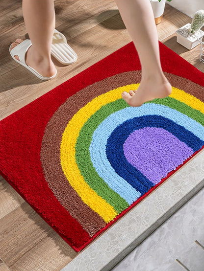 Feblilac Rainbow Bedroom Mat, Cute Colorful Rug