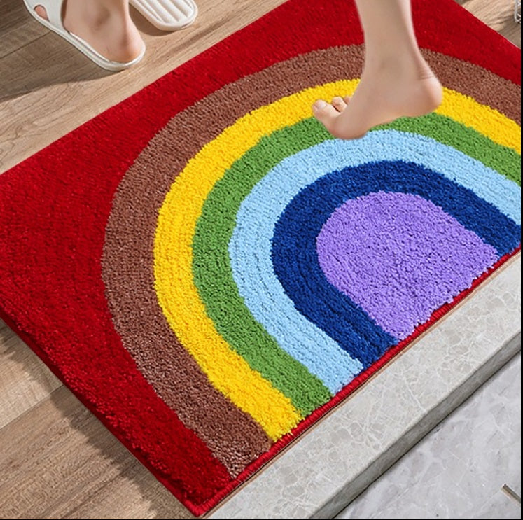 Feblilac Rainbow Bedroom Mat, Cute Colorful Rug