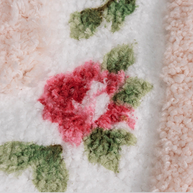 Feblilac Pink Rose Flower Bath Mat, Lovely Floral Garden Bathroom Rug, Soft Flush Non-Slip Water Absorbent Mat - view 2