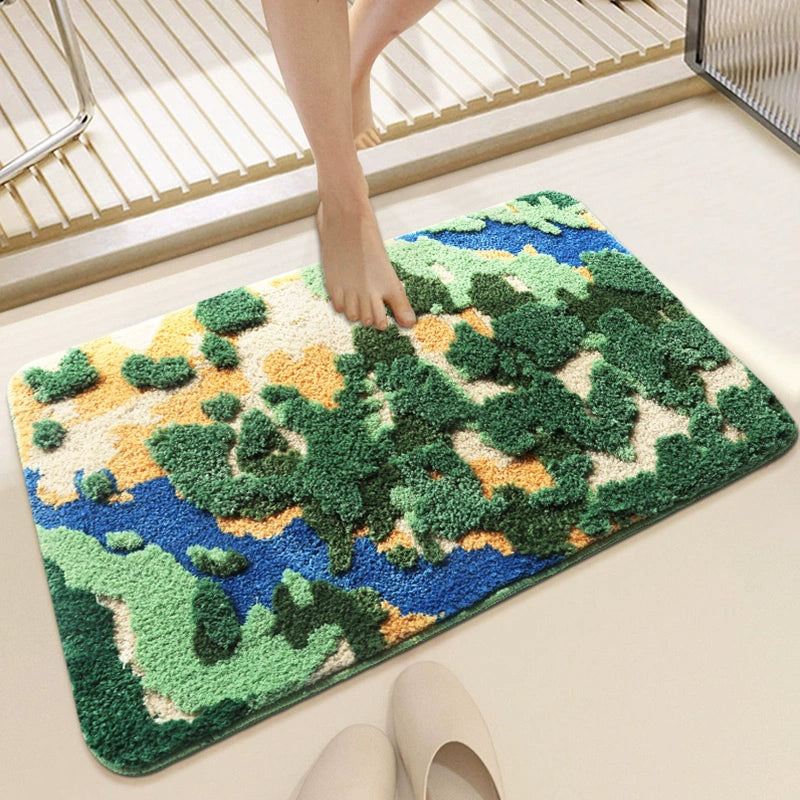 Feblilac Blue Green Moss Tufted Bath Mat