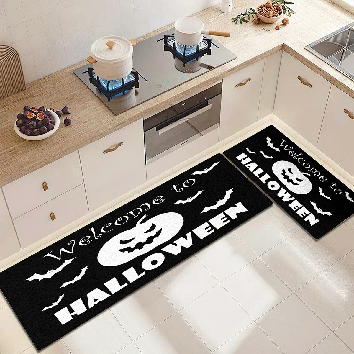 Feblilac welcome to Halloween PVC Leather Kitchen Mat