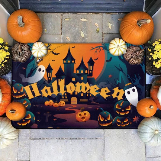 Feblilac Halloween Horror Pumpkin Castle PVC Coil Door Mat