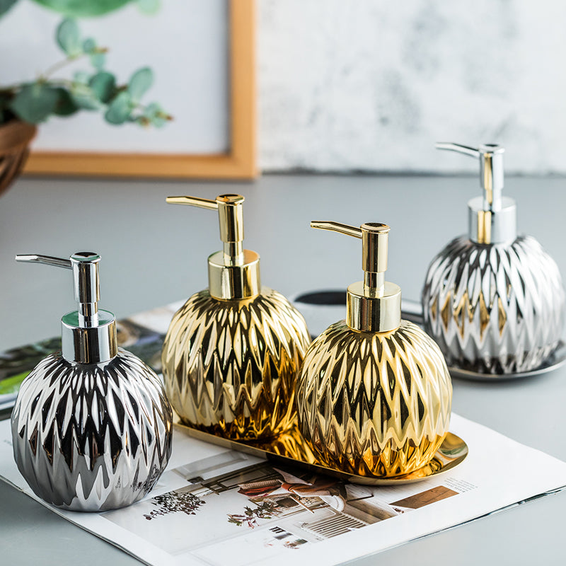 Ceramic Soap Dispenser, Round Bottle for Kitchen Bathroom, Gold and Silver - view 2