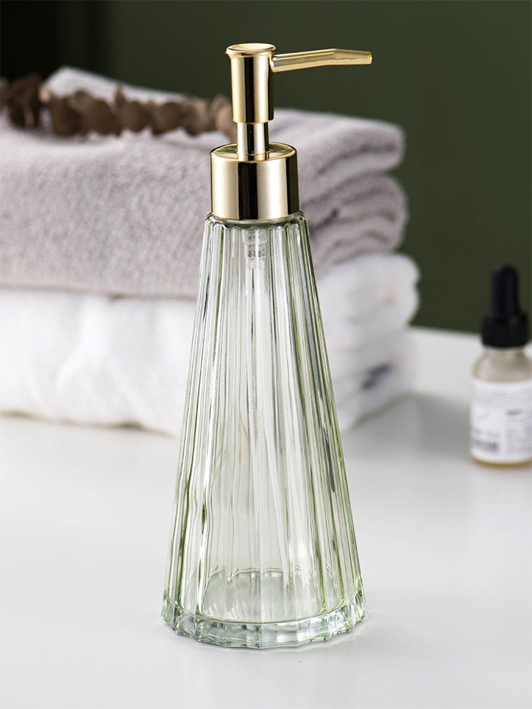 Light Green Glass Soap Dispenser, Circular Cone Pump Bottle, 360ml/12.3 oz - view 3