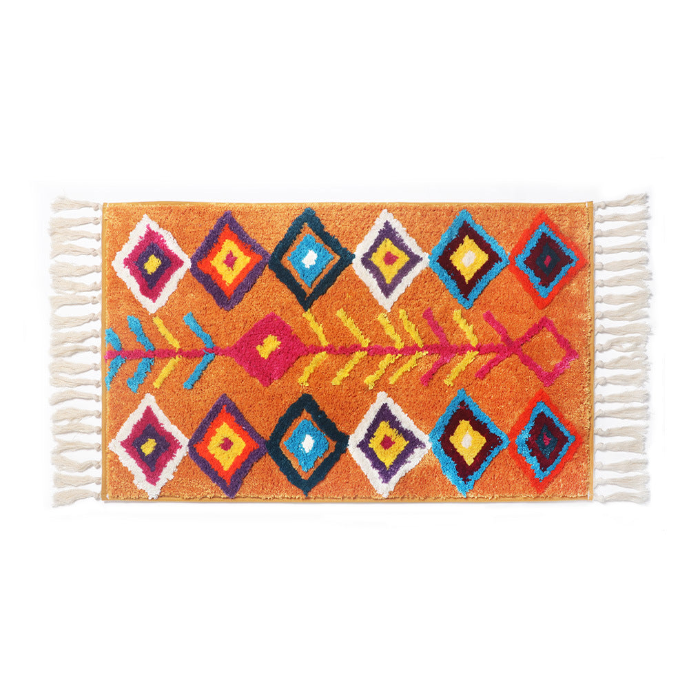 Bohemian Tassel Bath Mat, Tropical Geometry Style Rug for Bathroom - view 7