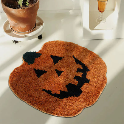 Feblilac Halloween Pumpkin Holiday Horror Decoration Tufted Bath Mat