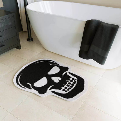 Feblilac  Black Skull Tufted Bath Mat