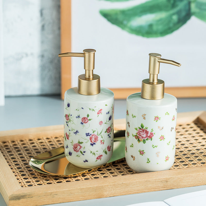 Rose Floral Ceramic Soap Dispenser, American Countryside Style Home Decor - view 4