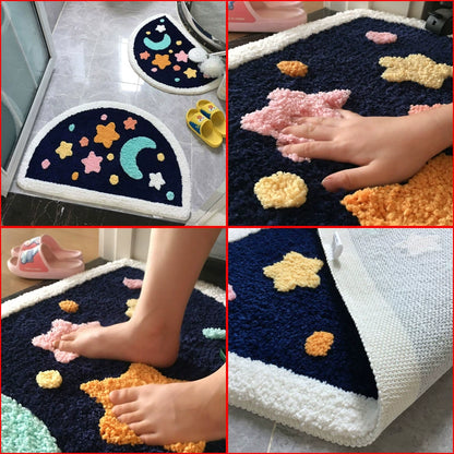 Feblilac Semicircular Special Children Cartoon Star Tufted Bath Mat