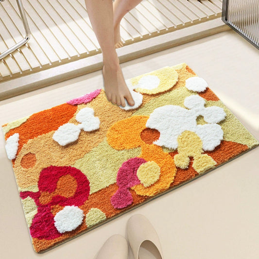 Feblilac Red Orange White Moss Tufted Bath Mat