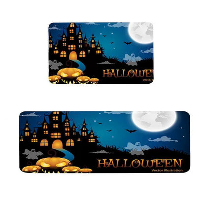 Feblilac Halloween Castle Halloween Night PVC Leather Kitchen Mat