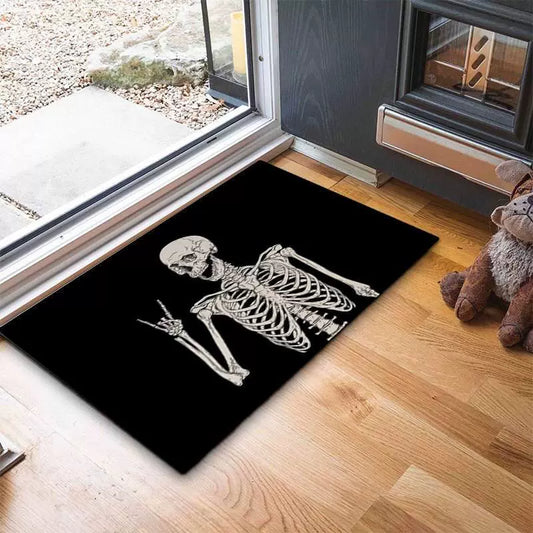 Feblilac Halloween Peace Sign Skeleton PVC Coil Door Mat