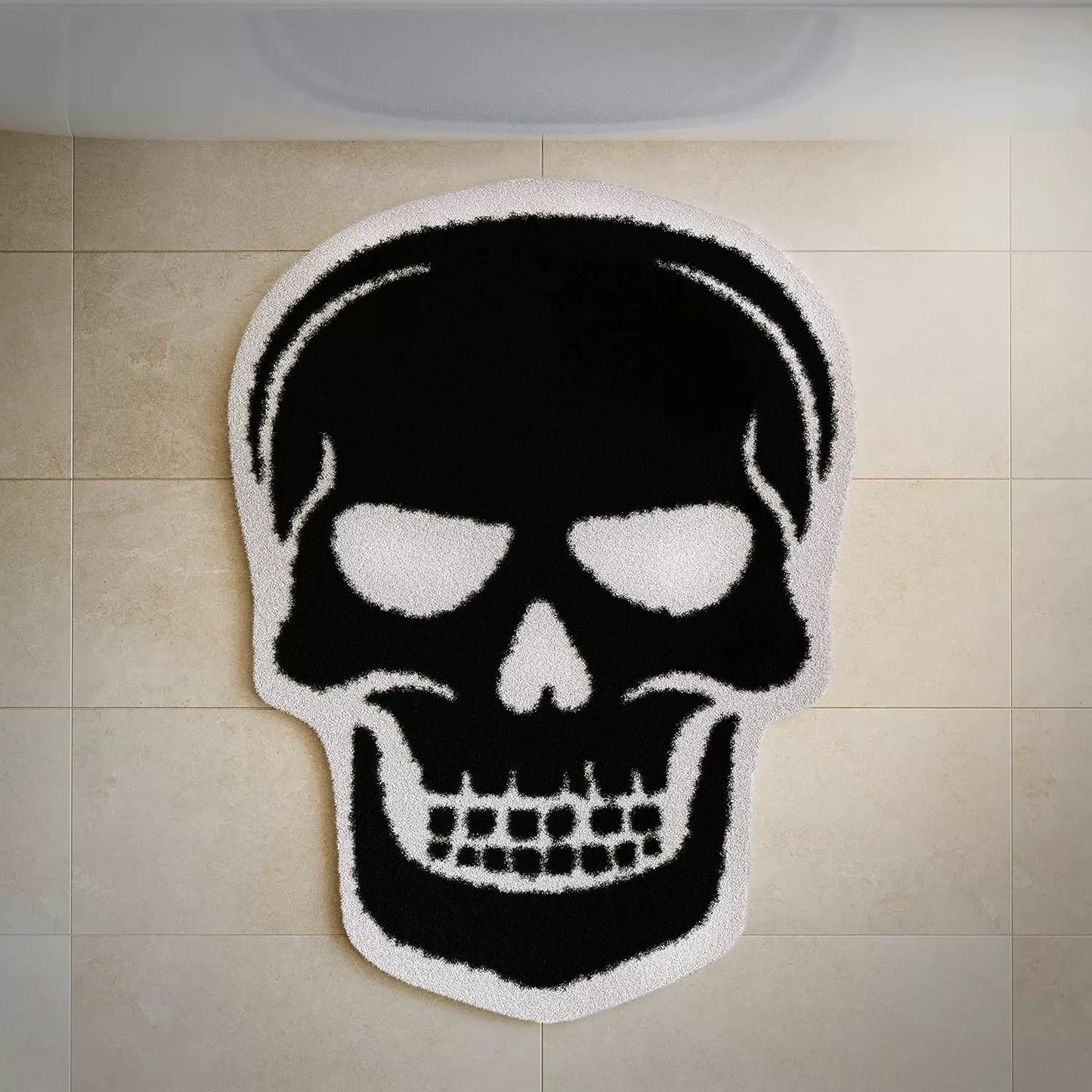 Feblilac Halloween Funny Black Skull Holiday Decoration Gift Tufted Bath Mat