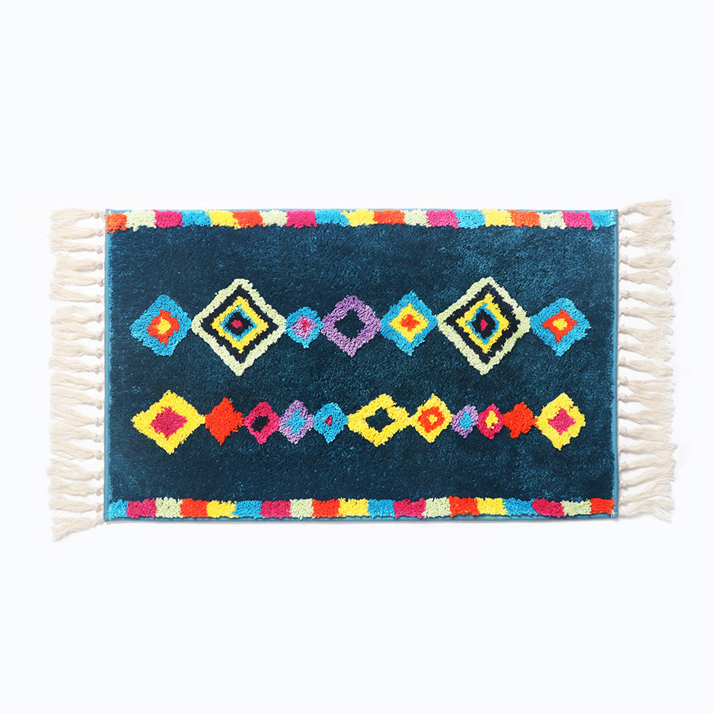 Bohemian Tassel Bath Mat, Tropical Geometry Style Rug for Bathroom - view 12