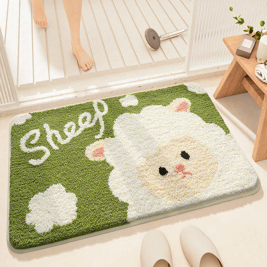 Feblilac Cute Animals Little White Sheep Tufted Bath Mat