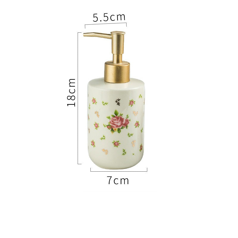 Rose Floral Ceramic Soap Dispenser, American Countryside Style Home Decor - view 7