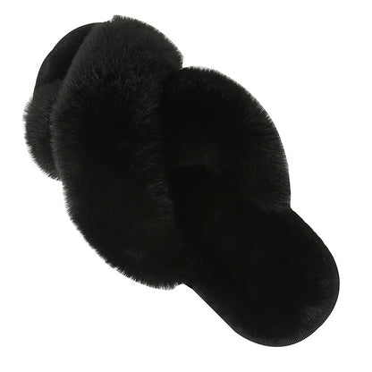 Feblilac Fluffy Cross Slippers, Cute Mules