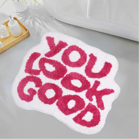 Feblilac You Look Good Bath Mat Pink Cute Bathroom Rugs for Girls Microfiber Funny Shower Preppy Bathroom Decor Non-Slip Washable Mat