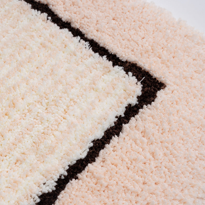 Feblilac Pink Bath Mat, Simple Square Lines Bathroom Rug, Soft Flush Non-Slip Water Absorbent Mat for Bath Tub Shower Room