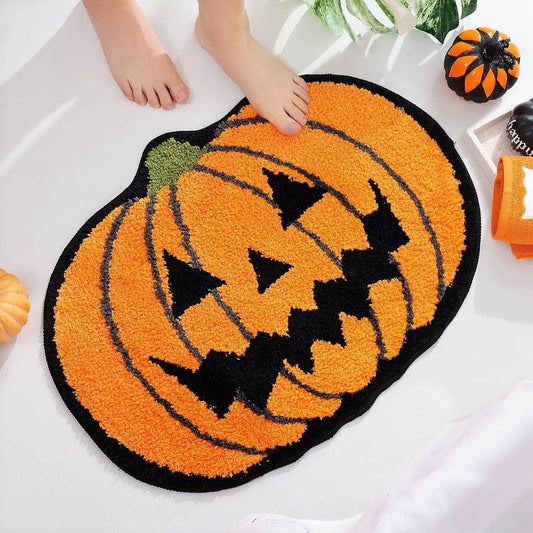 Feblilac  Cute Orange Pumpkin Tufted Bath Mat