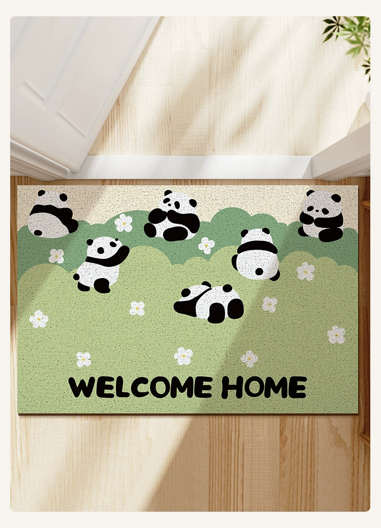 Feblilac Panda and Flowers PVC Coil Door Mat