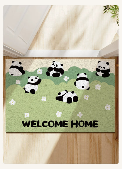 Feblilac Panda and Flowers PVC Coil Door Mat