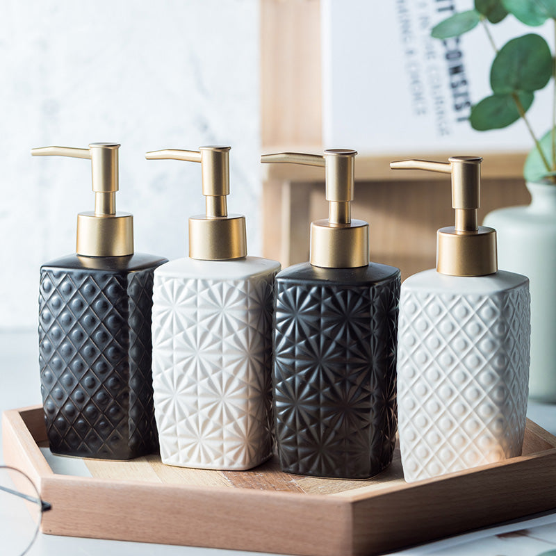 Ceramic Soap Dispenser, Cuboid Bottle Dimond Pattern for Kitchen Bathroom - view 2