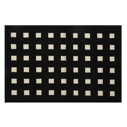 Feblilac Black Background Plaid Kitchen Mat, Waterproof and Oil-proof Carpet, Leave-in Washable, Wipeable, Long Strip, Non-slip, Dirt-resistant and Wear-resistant Mat, Foot Pad At The Door