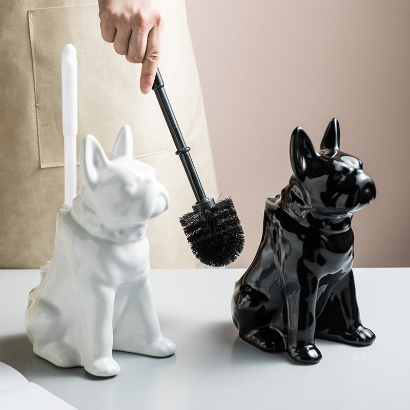 Feblilac Cute Ceramic Dog Toilet Brush Holder for Bathroom