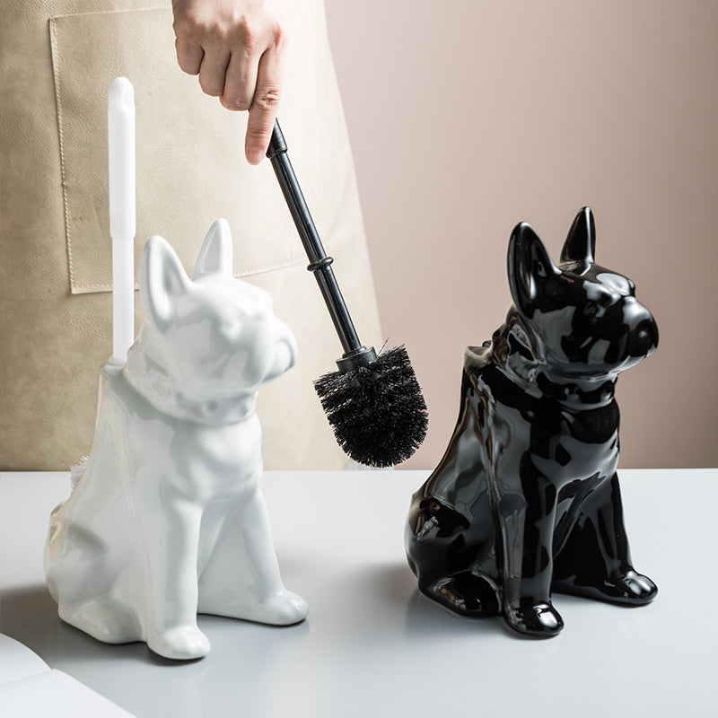 Feblilac Cute Ceramic Dog Toilet Brush Holder for Bathroom - view 4