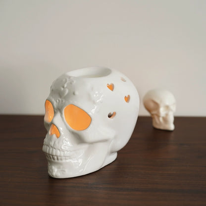 Feblilac Halloween Romantic Skull Candle Holder Relief Hollow Shape Ceramic Aromatherapy Candlestick Home Decoration