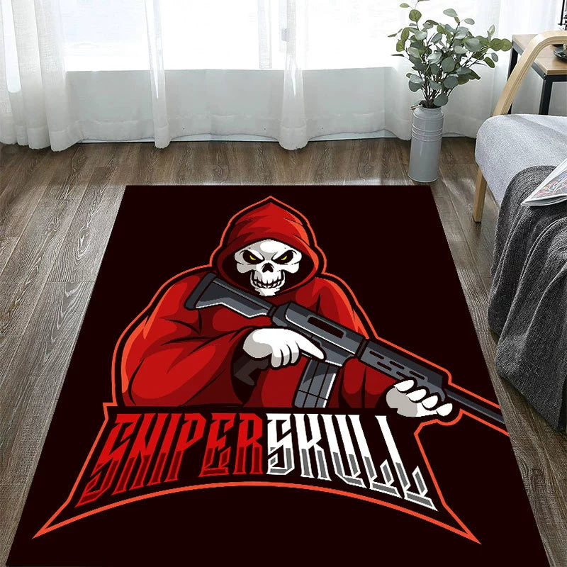 Feblilac Red Skull Halloween Horror Party Decorative Tufted Acrylic Livingroom Carpet Area Rug