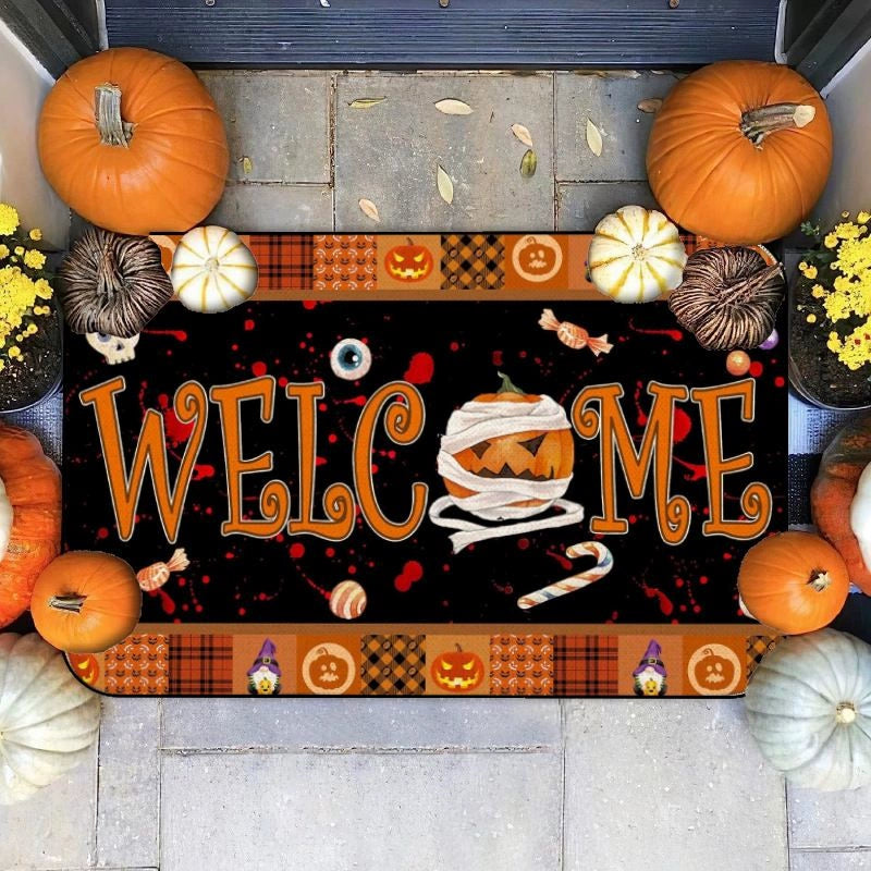 Feblilac Halloween Horror Injured Pumpkin PVC Coil Door Mat