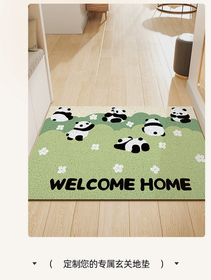 Feblilac Panda and Flowers PVC Coil Door Mat