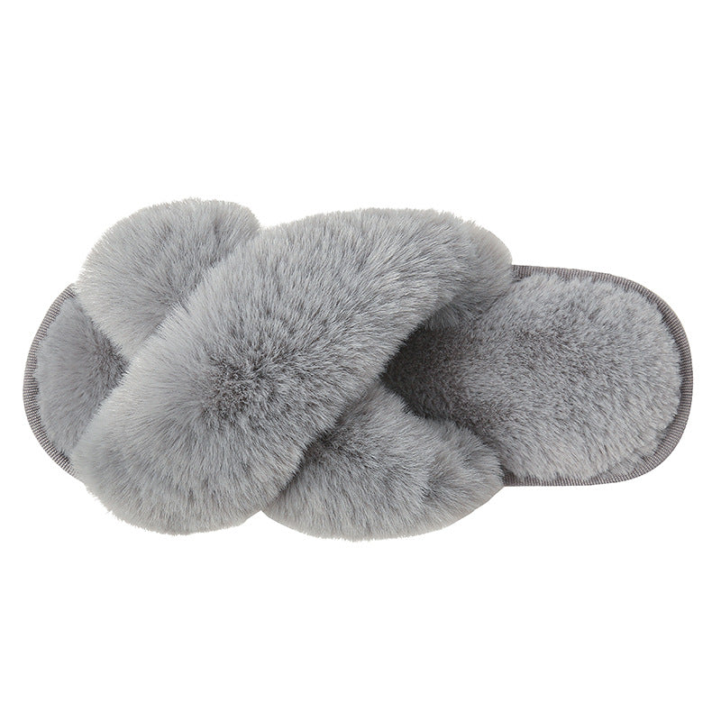 Feblilac Fluffy Cross Slippers, Cute Mules