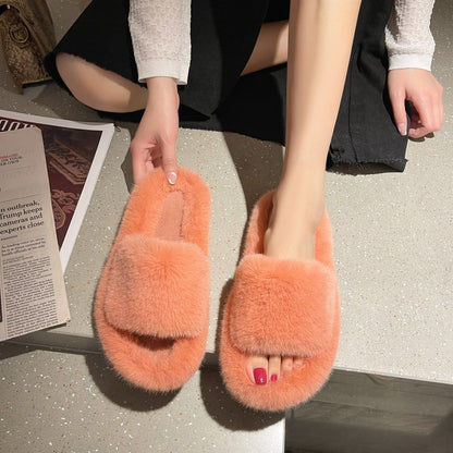 Feblilac Fluffy Simple Style Slippers, Cute Mules